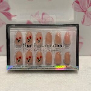 Nail Reformation Almond Press On Nails Cherry Design Manicure Set‎ 32 Pieces